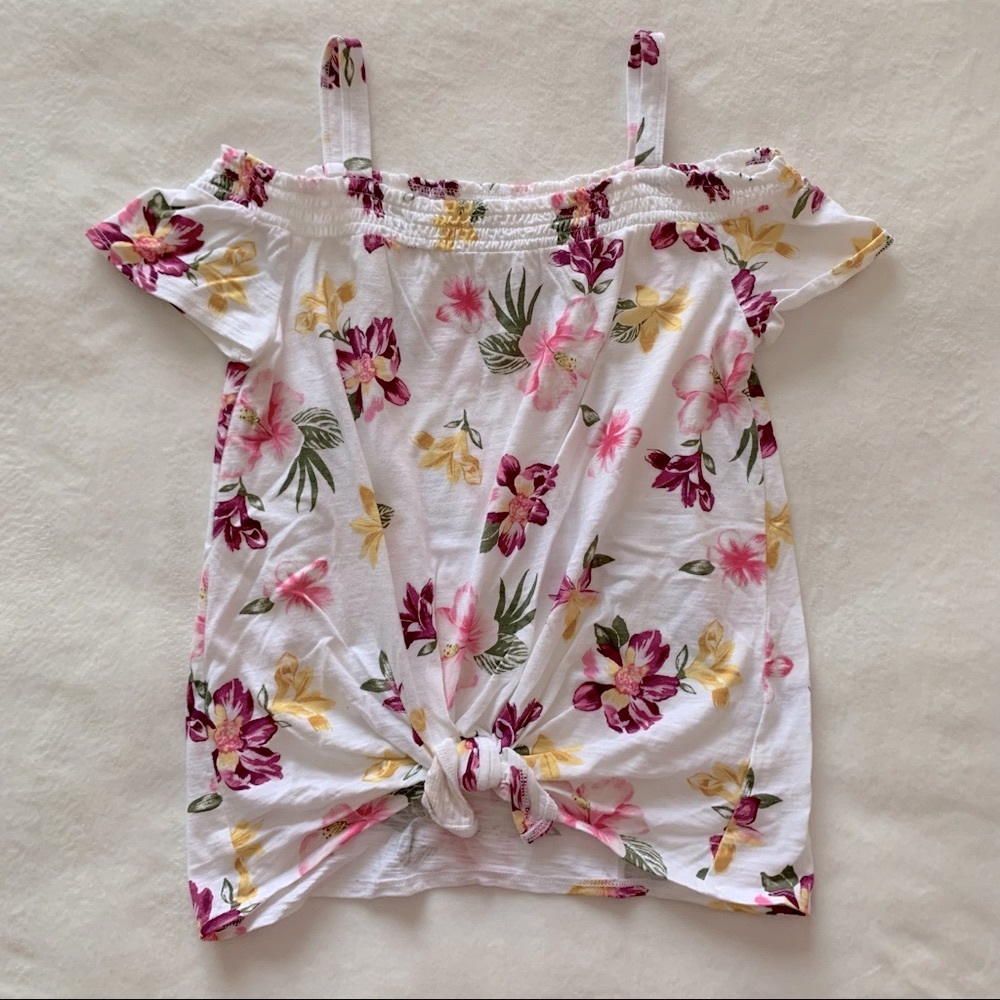 abercrombie kids NWOT Girls White Tropical Floral Off-the-Shoulder Top 13/14